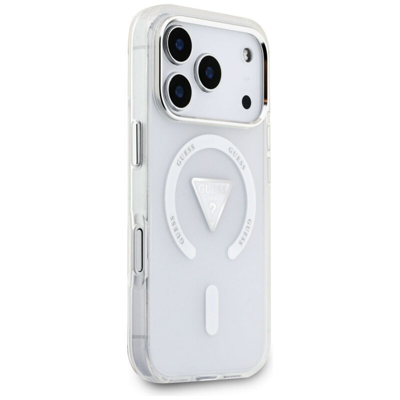 Husa iPhone 17 Pro originala Guess IML Gradient Triangle Logo MagSafe, transparenta, GUHMP17LHGTMLCGT