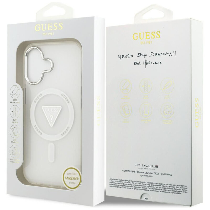 Husa iPhone 17 originala Guess IML Gradient Triangle Logo MagSafe, transparenta, GUHMP17SHGTMLCGT