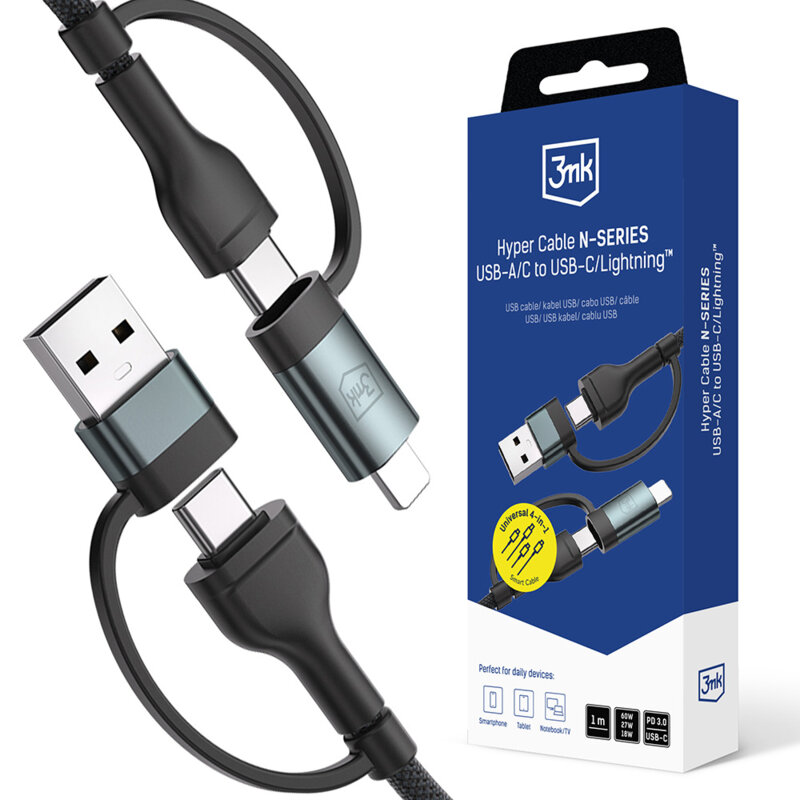 Cablu de date USB, Type-C, iOS 3mk Hyper N, negru, 60W, 1.2m
