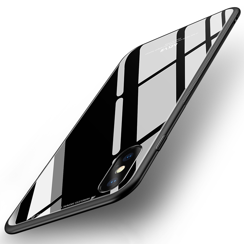Husa iPhone X, iPhone 10 MSVII Glass Slim Back Cover - Black