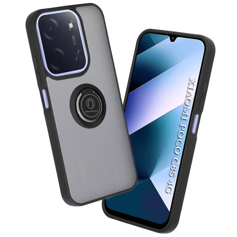 Husa Xiaomi Poco C85 4G Techsuit Glinth cu inel suport stand magnetic, negru