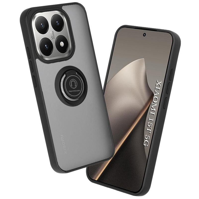 Husa Xiaomi 15T Techsuit Glinth cu inel suport stand magnetic, negru