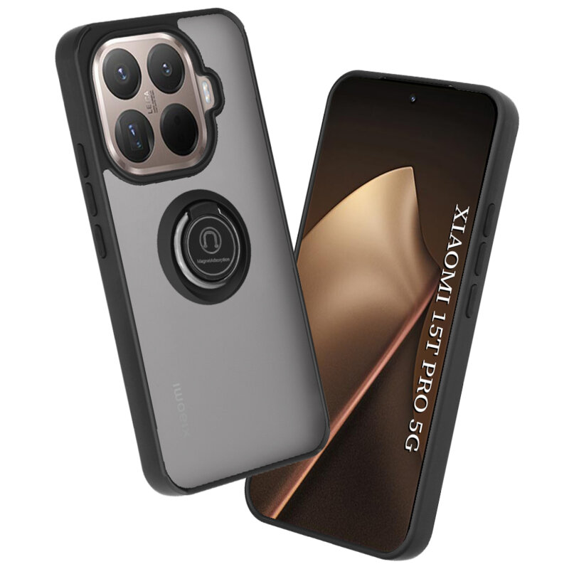 Husa Xiaomi 15T Pro Techsuit Glinth cu inel suport stand magnetic, negru