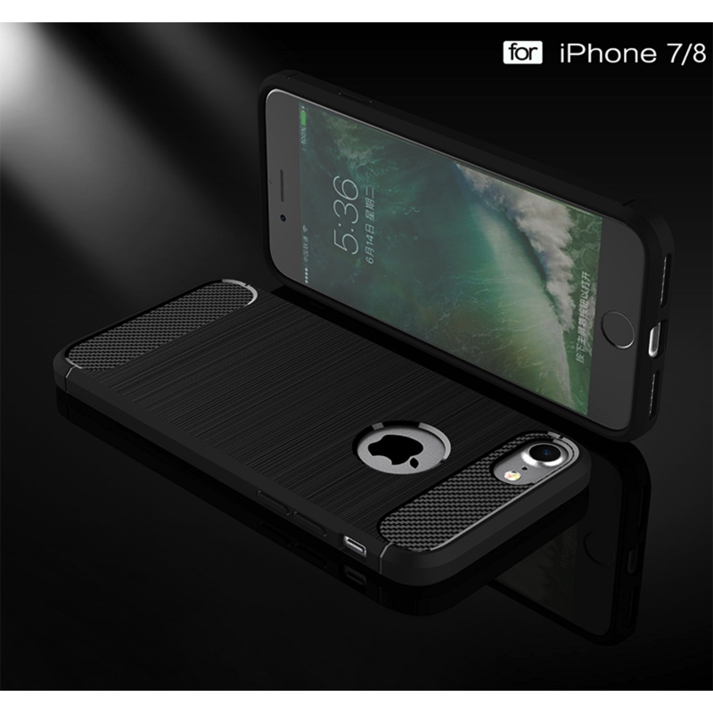 Husa iPhone 7 Techsuit Carbon Silicone, cu decupaj pentru sigla, negru