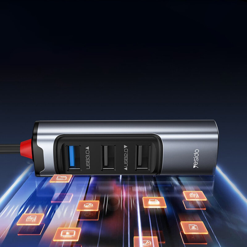 Hub USB, Type-C la 3x USB, USB-C, 5Gbps Yesido, HB19