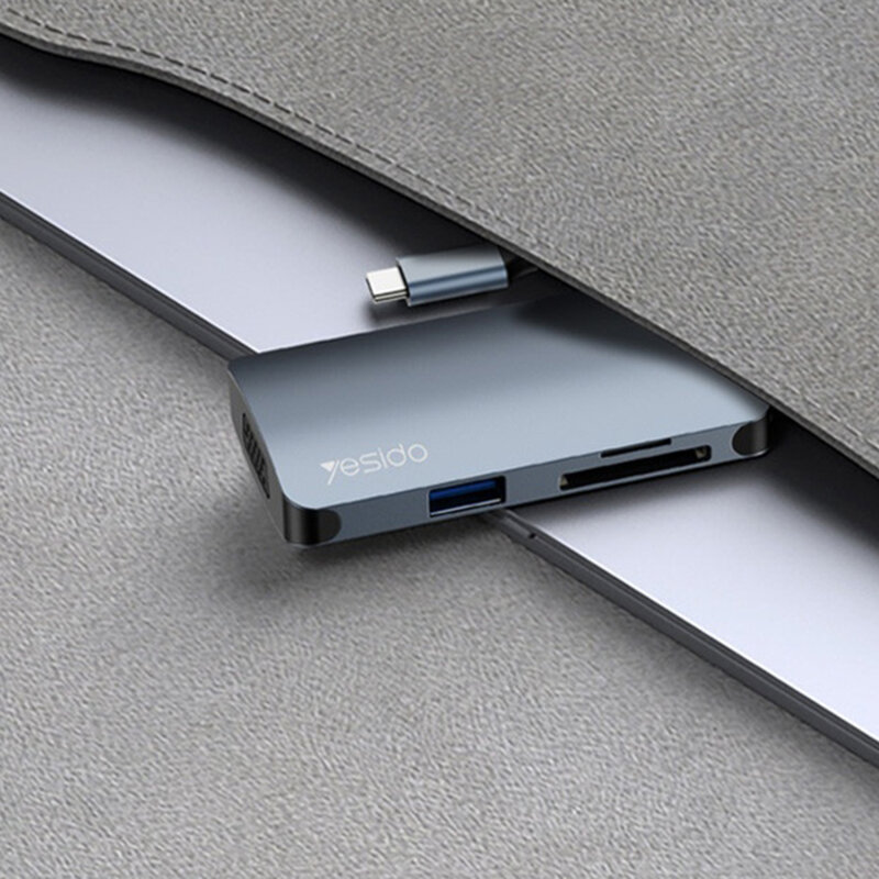 Docking Station Type-C la 3x USB, TF/SD Card, Type-C, VGA, Yesido HB16