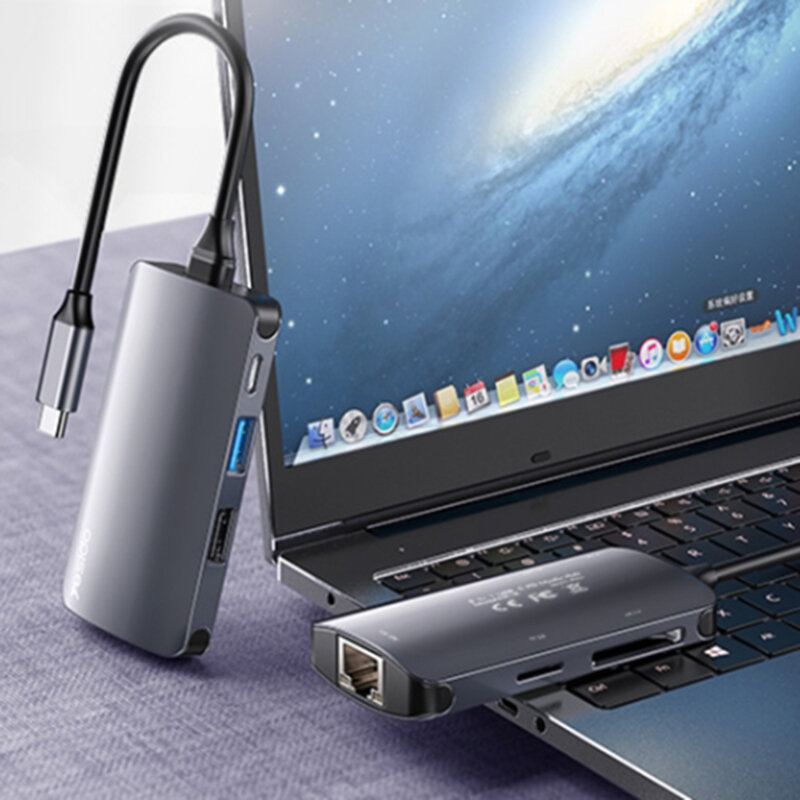 Hub Type-C la USB, USB- C, SD/TF, RJ45 Yesido, 1000Mbps, HB15