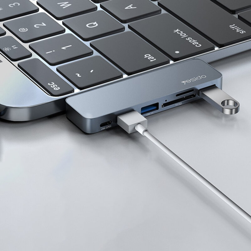 Hub 2x Type-C la 3x USB, USB-C, SD/TF, 5Gbps Yesido, HB10