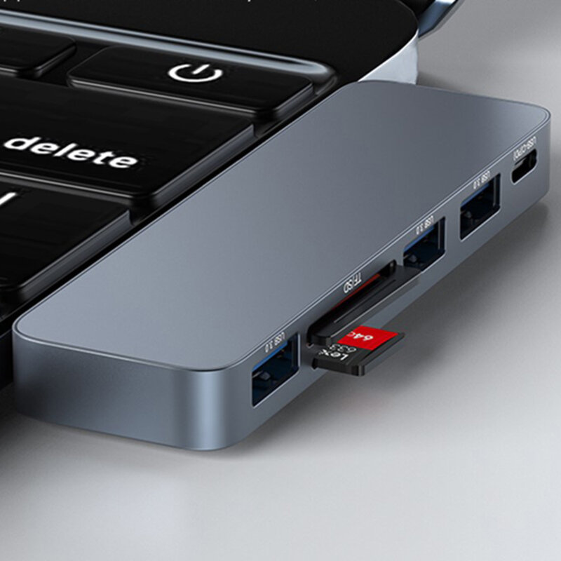 Hub 2x Type-C la 3x USB, USB-C, SD/TF, 5Gbps Yesido, HB10