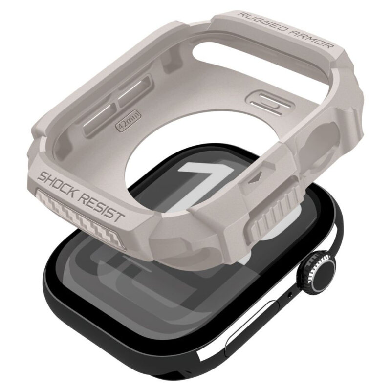 Husa Apple Watch 10 42mm Spigen Rugged Armor V2, bej