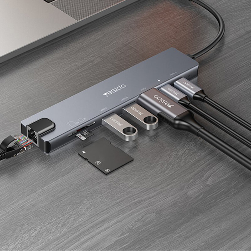 Hub Type-C la USB, Type-C, HDMI, TF/SD, PD100W Yesido, HB27
