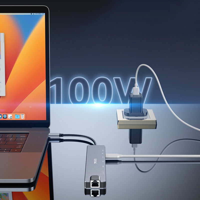 Hub Type-C la USB, Type-C, HDMI, TF/SD, PD100W Yesido, HB27