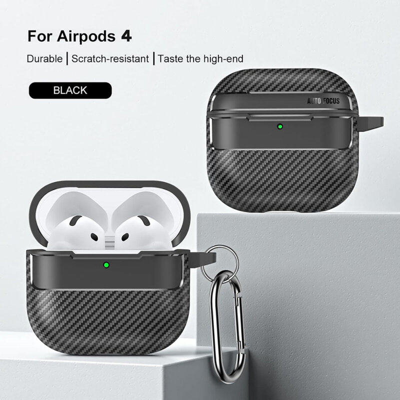 Husa AirPods 4 Techsuit CarbonFiber, negru