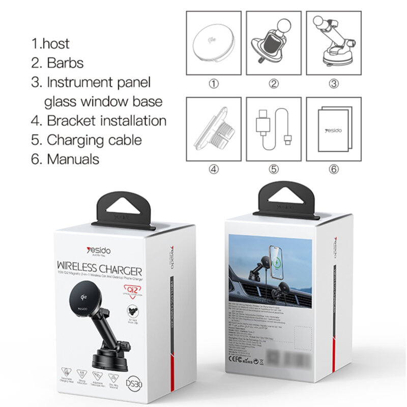Suport auto cu incarcare wireless QI2.0 15W Yesido DS30, negru