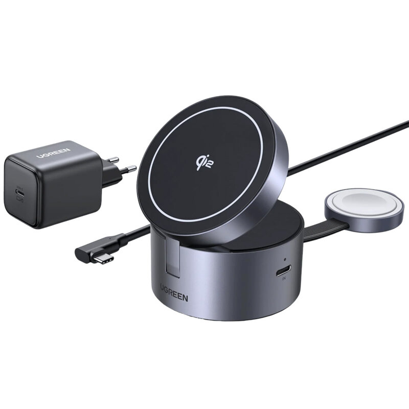 Incarcator wireless MagSafe Qi2 3in1 Ugreen, 25W, gri, 65148
