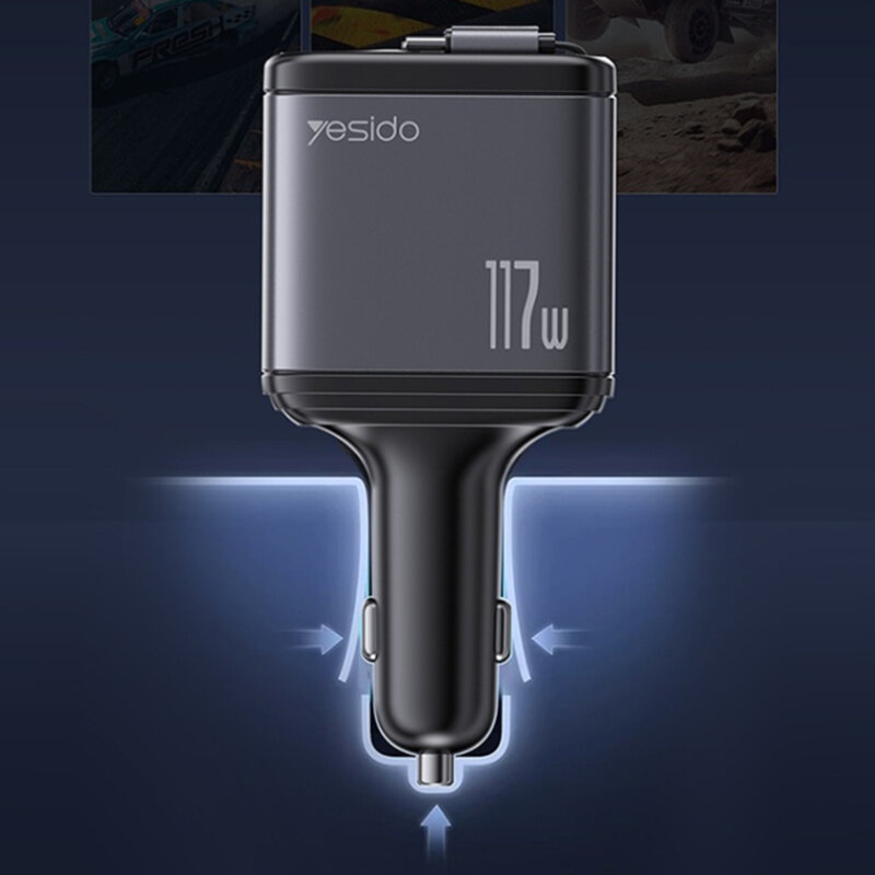 Incarcator auto cu display LED, cabluri retractabile, 117W Yesido Y63