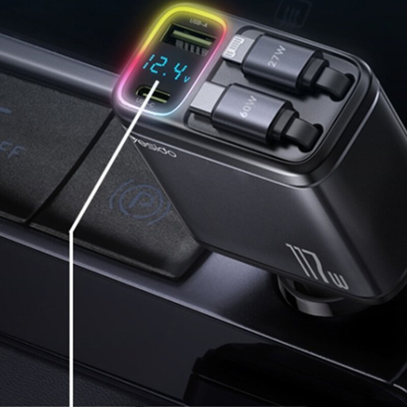 Incarcator auto cu display LED, cabluri retractabile, 117W Yesido Y63