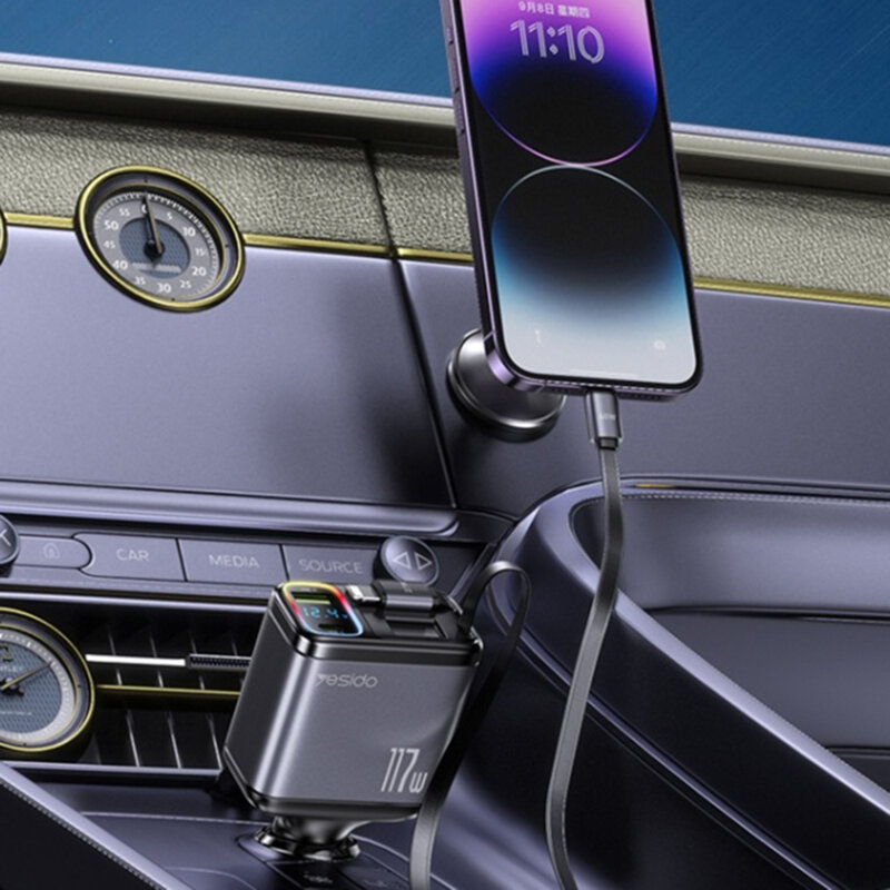 Incarcator auto cu display LED, cabluri retractabile, 117W Yesido Y63