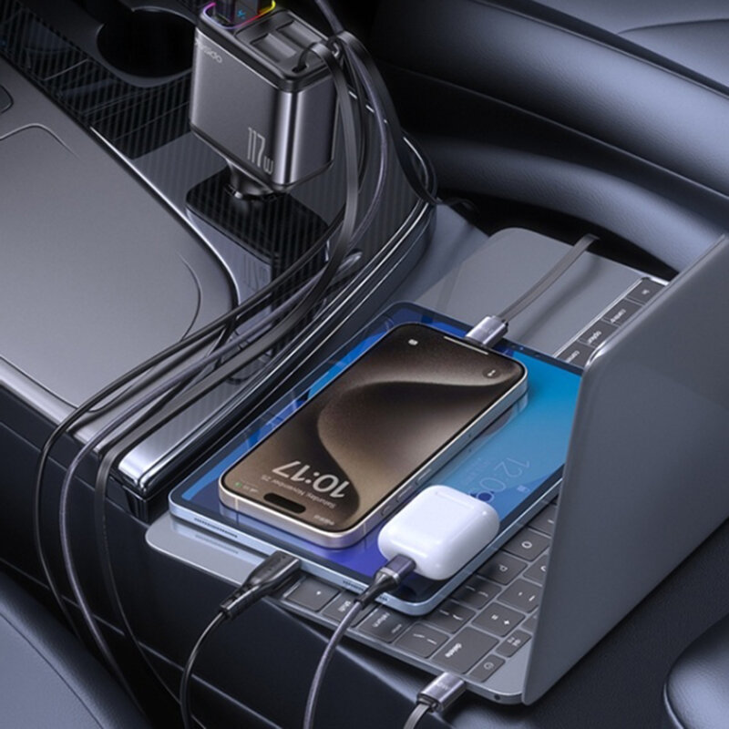 Incarcator auto cu display LED, cabluri retractabile, 117W Yesido Y63