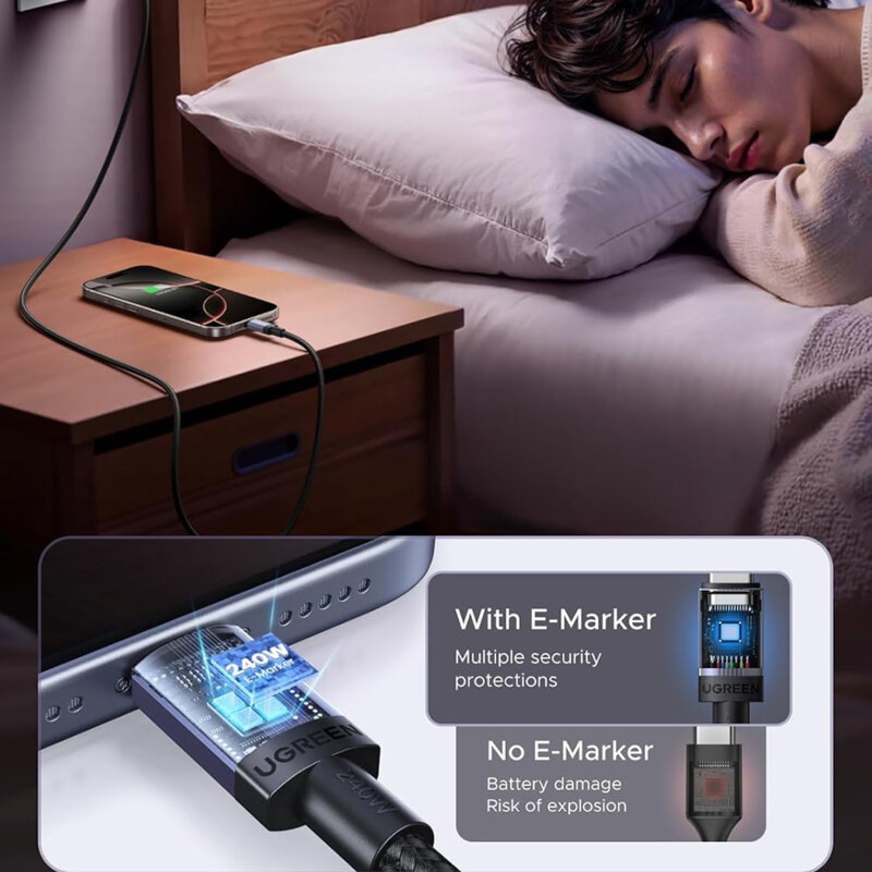 Cablu incarcare Type-C Ugreen, 240W, 5A, 3m, gri, 65909