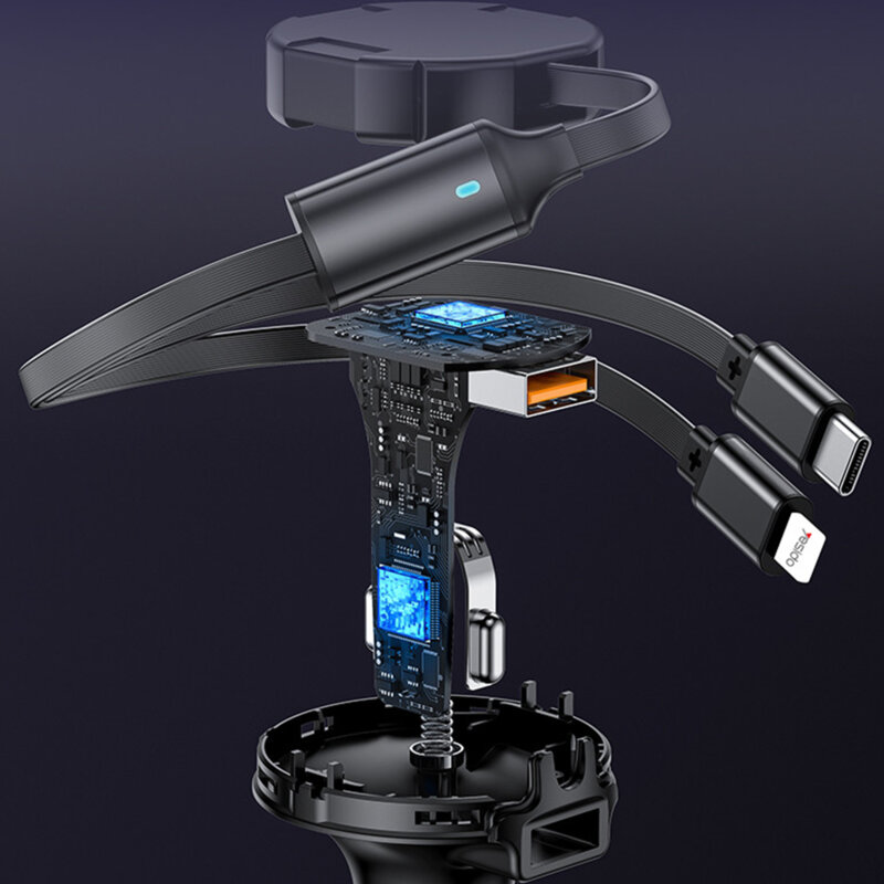 Incarcator auto cu 2x cablu retractabil, 53W, Yesido Y61, negru