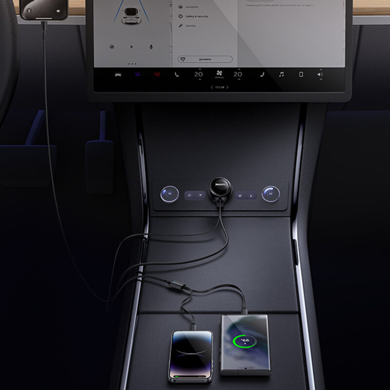 Incarcator auto cu 2x cablu retractabil, 53W, Yesido Y61, negru