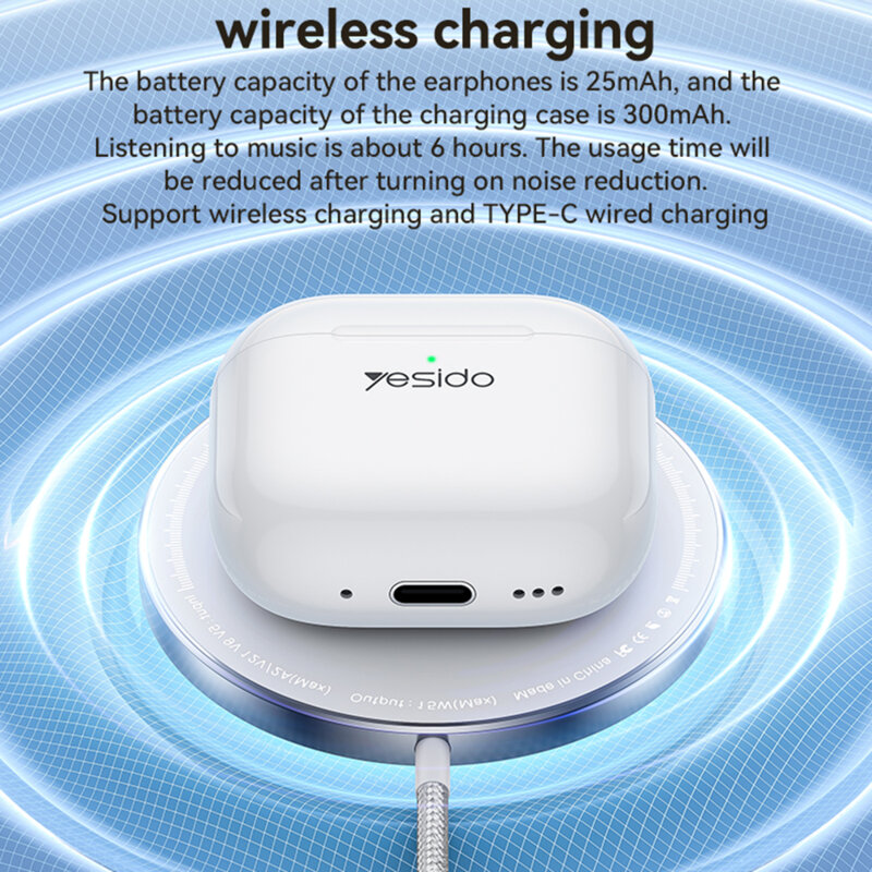 Casti airpod Bluetooth 5.4 cu ANC Yesido TWS32, 300mAh, alb