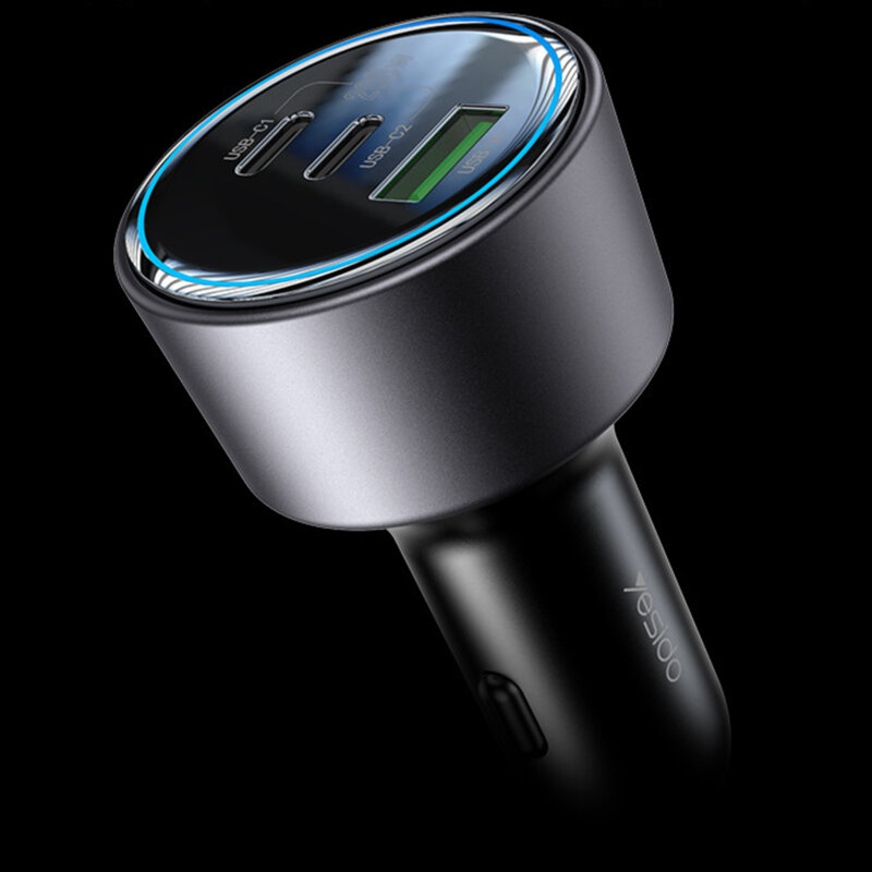 Incarcator auto bricheta 2x tip c, USB-A, 200W, Yesido Y59