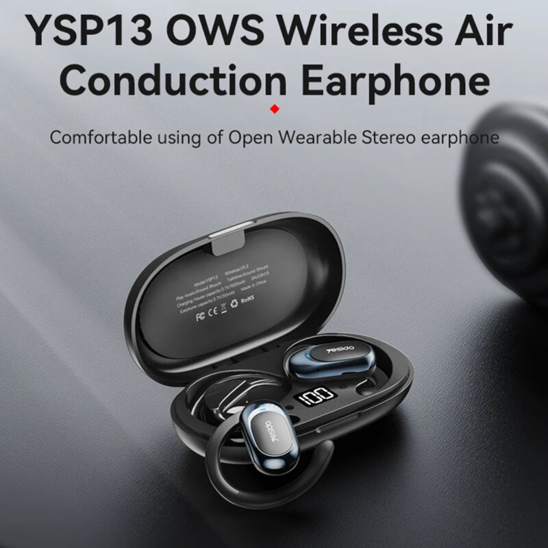 Casti wireless open-ear Yesido YSP13, LED, 600mAh, negru