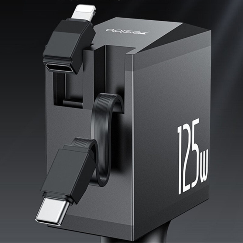 Incarcator auto cu cablu retractabil, 125W Yesido Y71, negru