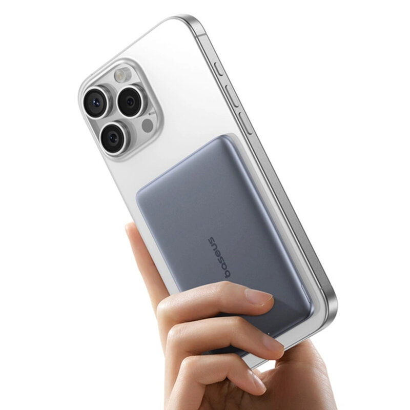 Baterie externa MagSafe 15W, 5000mAh + cablu 60W Baseus AM41, gri