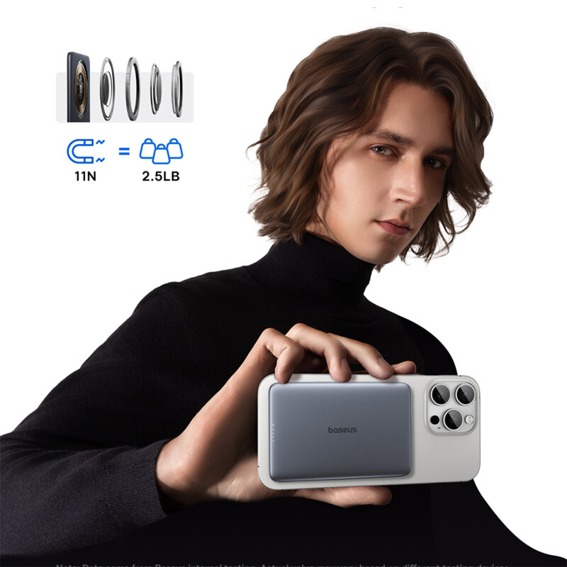 Baterie externa MagSafe 15W, 5000mAh + cablu 60W Baseus AM41, gri