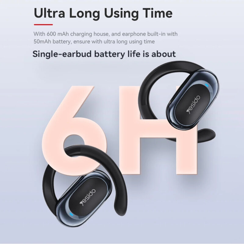 Casti wireless open-ear Yesido YSP13, LED, 600mAh, negru