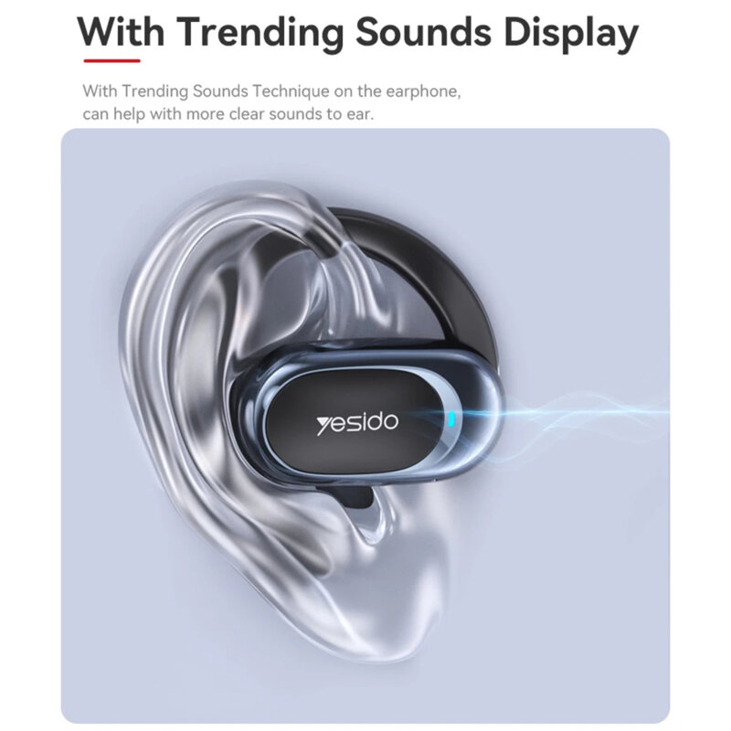 Casti wireless open-ear Yesido YSP13, LED, 600mAh, negru