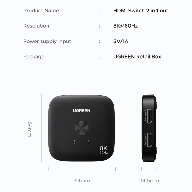 Splitter, adaptor Type-C, HDMI la 2x HDMI, 8K Ugreen, 65877