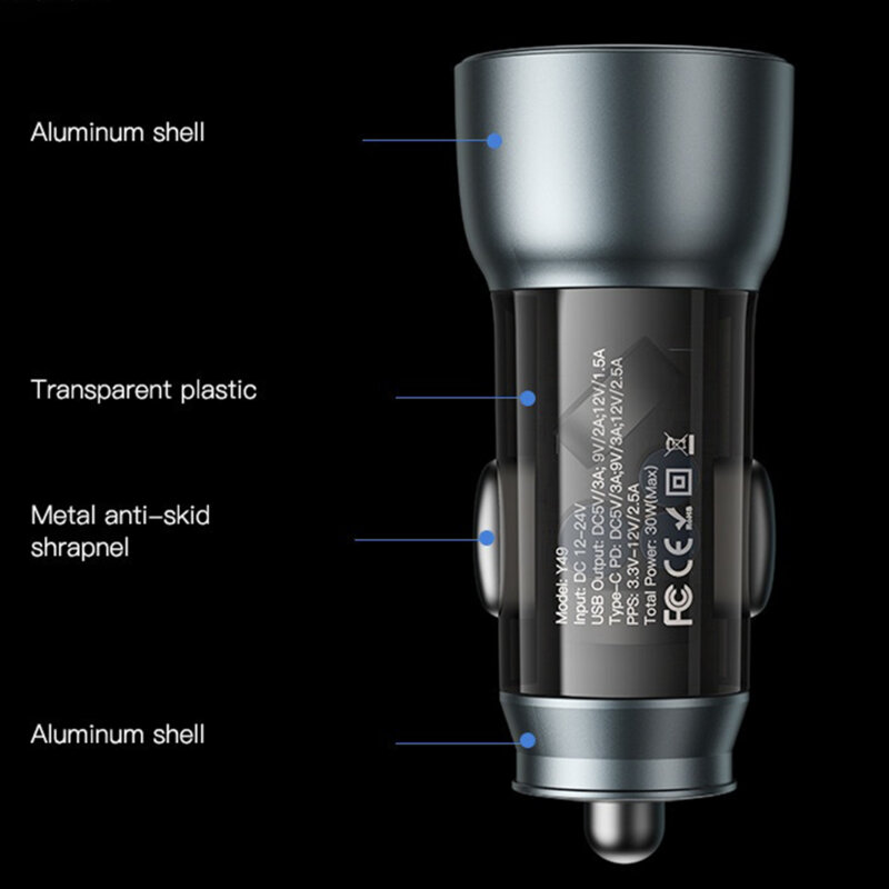 Incarcator auto bricheta USB 30W, Yesido Y49, gri