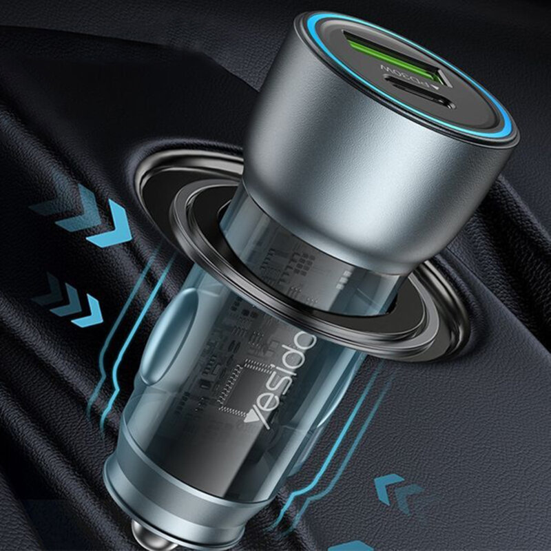 Incarcator auto bricheta USB 30W, Yesido Y49, gri