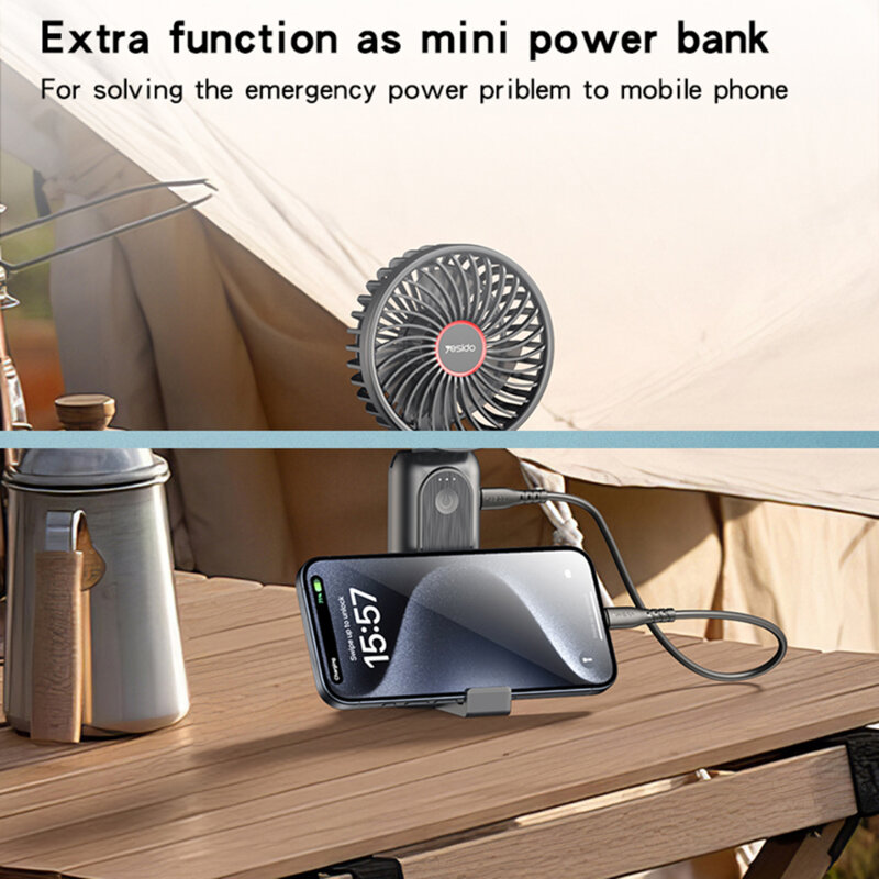 Ventilator portabil, baterie externa 4000mAh Yesido YF10, negru