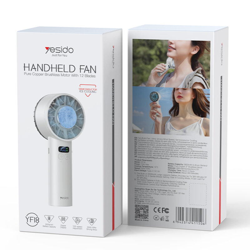 Ventilator portabil cu display LCD, 100 de viteze, 3600mAh Yesido YF18
