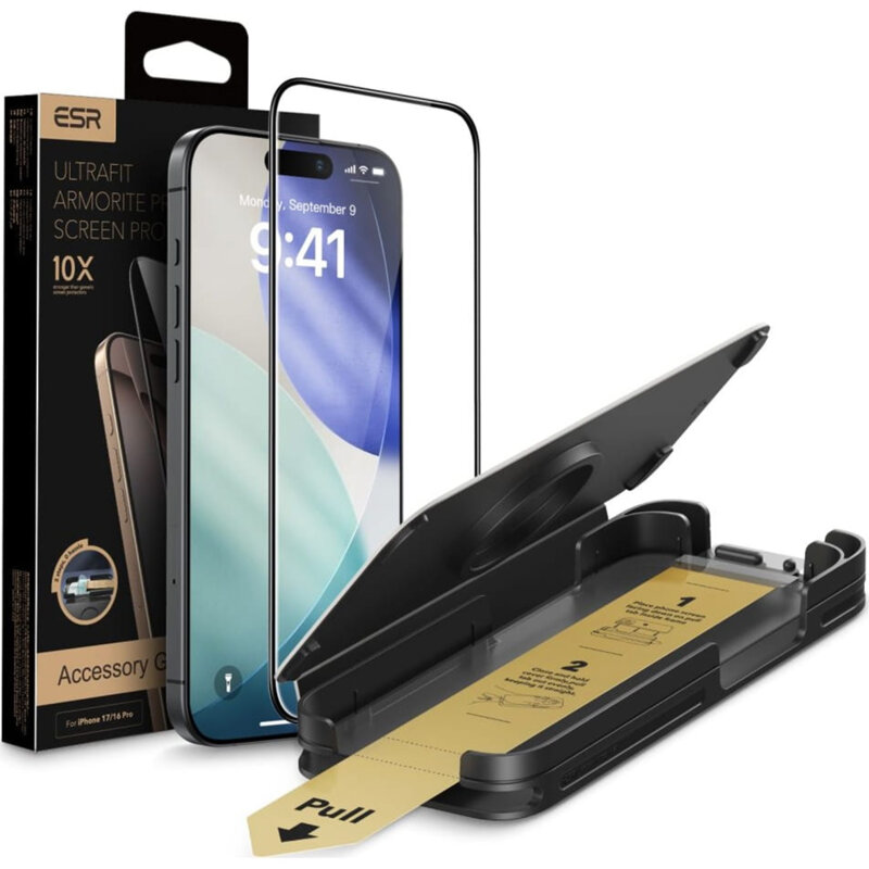 Folie sticla iPhone 16 Pro ESR Corning Gorilla Glass UltraFit™, negru