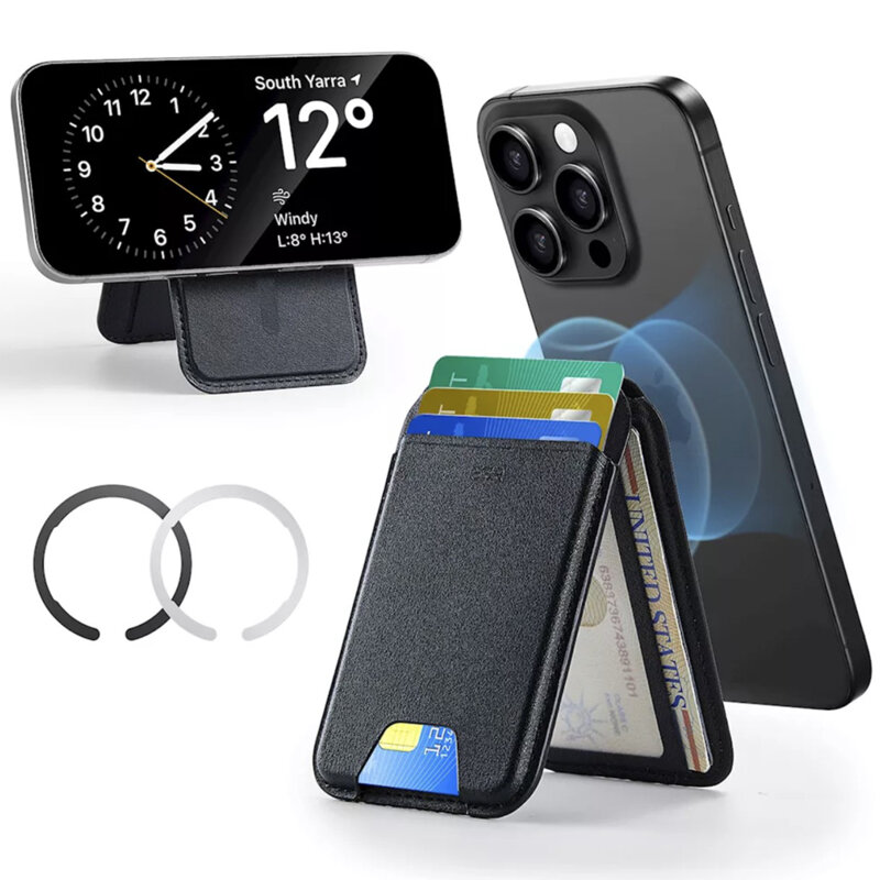 Portofel din piele 3x card + inel magnetic ESR Classic, negru