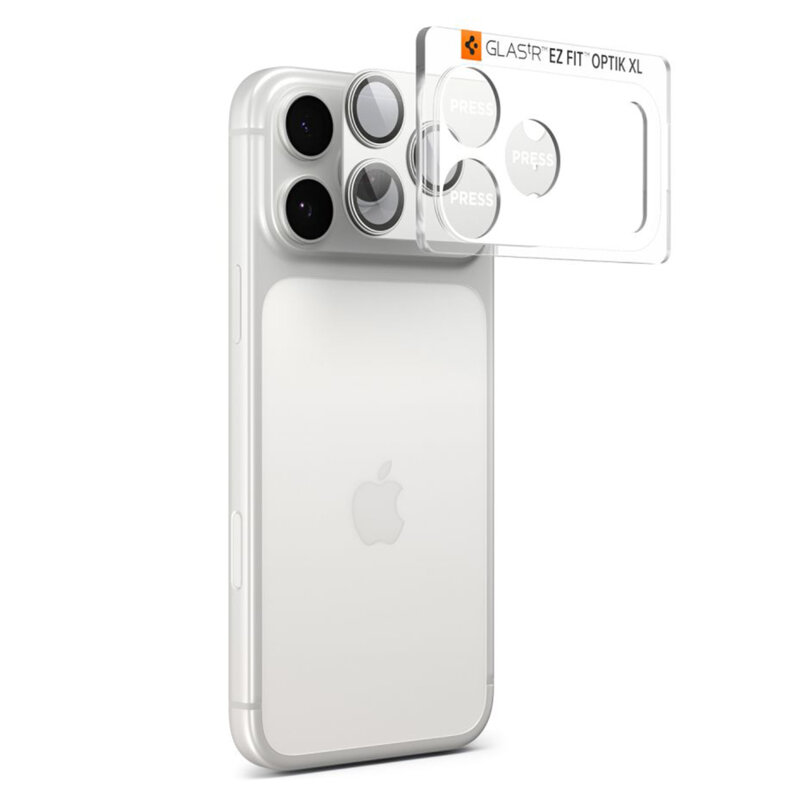 Folie sticla camera iPhone 17 Pro Spigen Glas.tR Optik EZ Fit Pro XL, argintiu