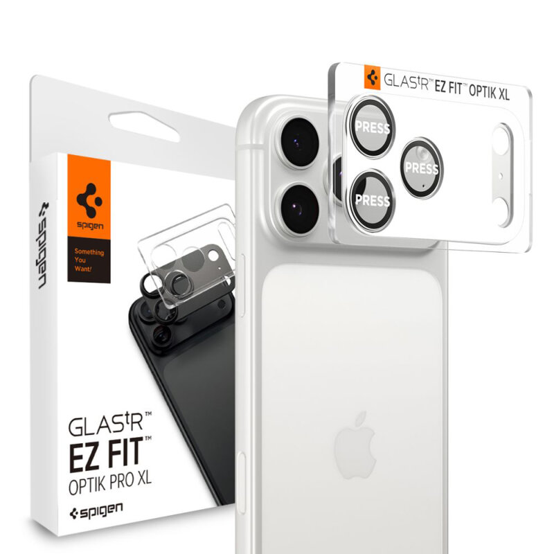 Folie sticla camera iPhone 17 Pro Max Spigen Glas.tR Optik EZ Fit Pro XL, argintiu