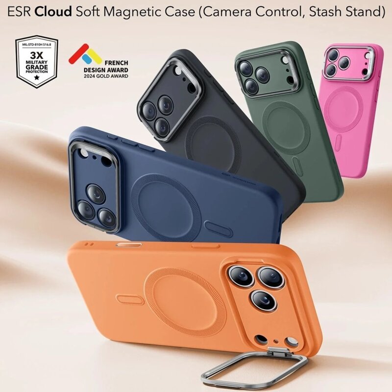 Husa iPhone 17 Pro Max ESR Cloud Soft HaloLock Kickstand, portocaliu