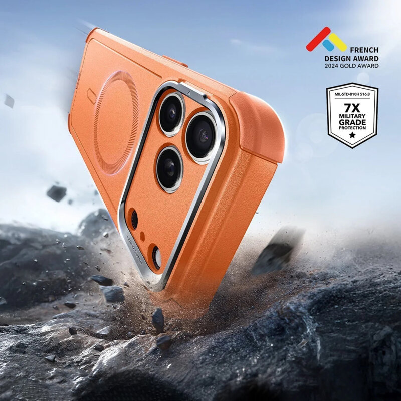 Husa iPhone 17 Pro ESR Cyber Armor Kickstand, portocaliu