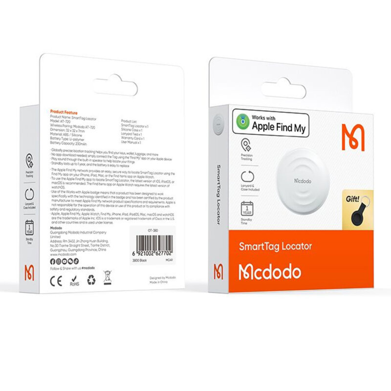 SmartTag localizator Bluetooth IPX4, Mcdodo AT-7200, alb