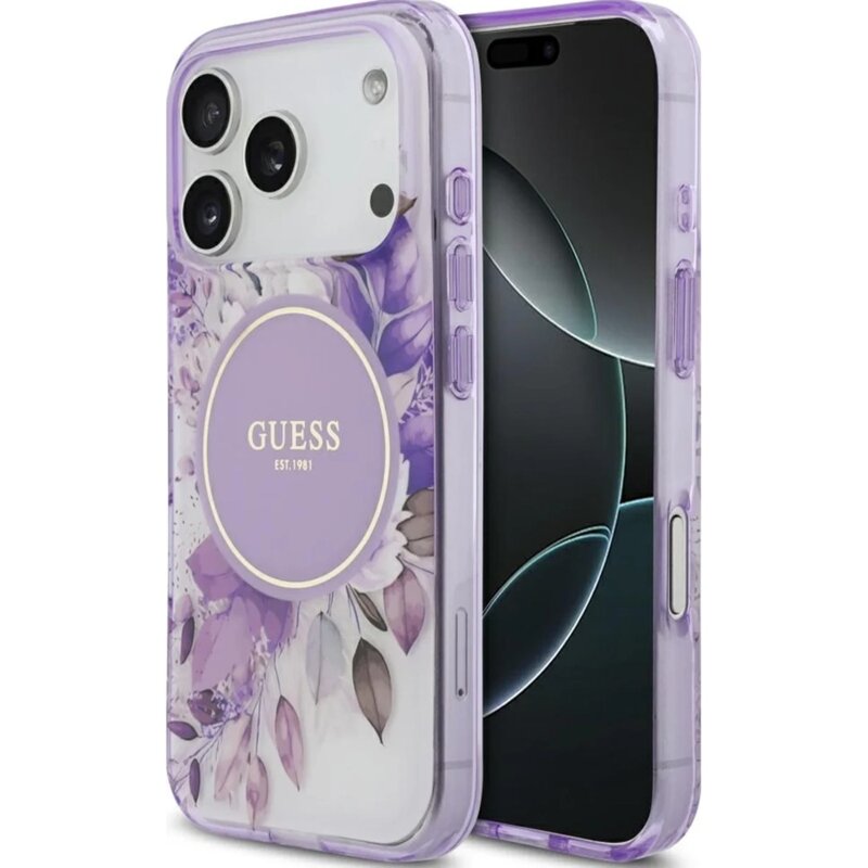 Husa iPhone 17 Pro originala Guess IML Flower & Tonal Circle MagSafe, mov, GUHMP17LHFWBDCEU