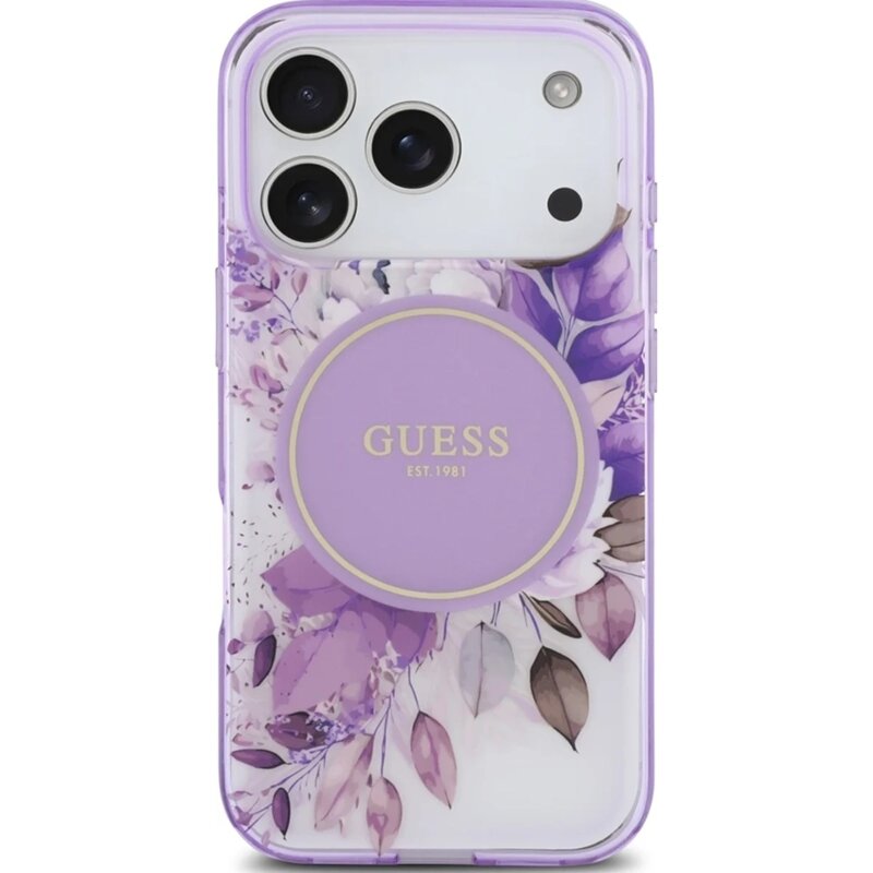 Husa iPhone 17 Pro originala Guess IML Flower & Tonal Circle MagSafe, mov, GUHMP17LHFWBDCEU