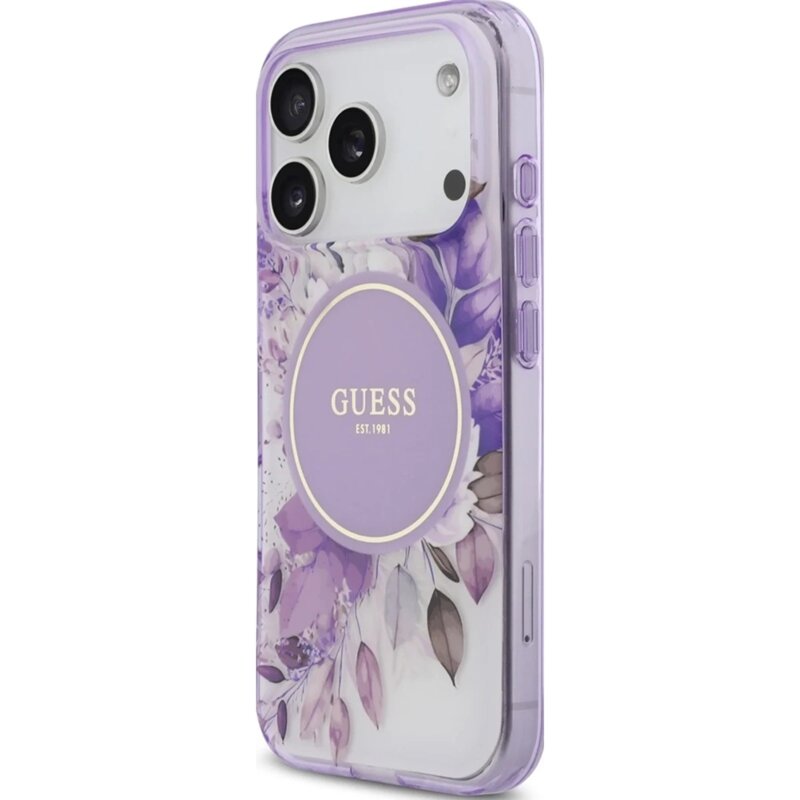 Husa iPhone 17 Pro originala Guess IML Flower & Tonal Circle MagSafe, mov, GUHMP17LHFWBDCEU