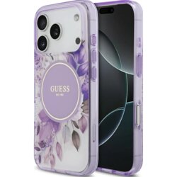 Husa iPhone 17 Pro Max originala Guess IML Flower & Tonal Circle MagSafe, mov, GUHMP17XHFWBDCEU